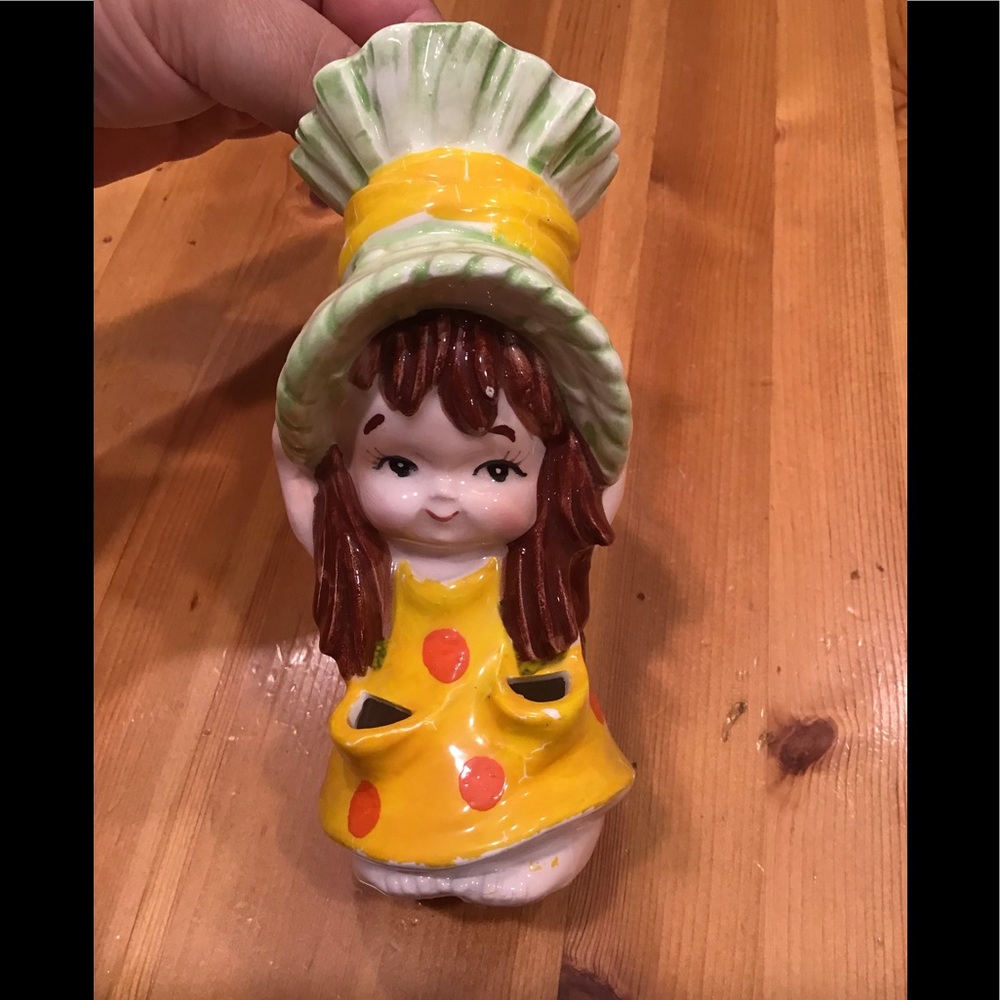 VINTAGE LEFTON LADY HEAD VASE 60’s GIRL YELLOW GREEN